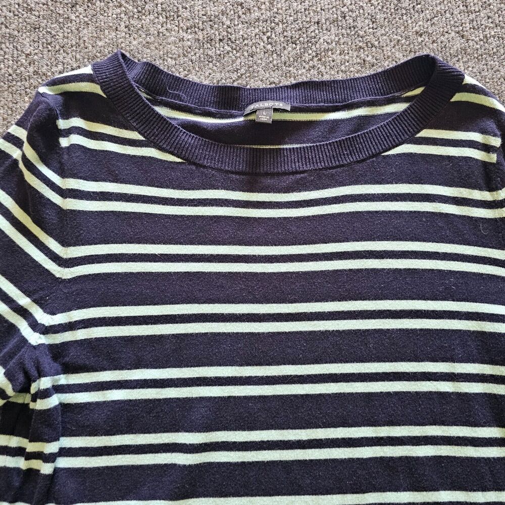 Talbots Sweater Top Large Blue Striped Long Sleeve Round Neck Knit Casual Career - Picture 2 of 9